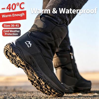 Scarpe in cotone peluche antiscivolo calde e spesse Stivali da neve impermeabili con cerniera da donna in inverno