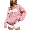 Unisex Oversized Zip-Up Hoodie With Letter Print Cotton Blend Warm Casual Sweatshirt