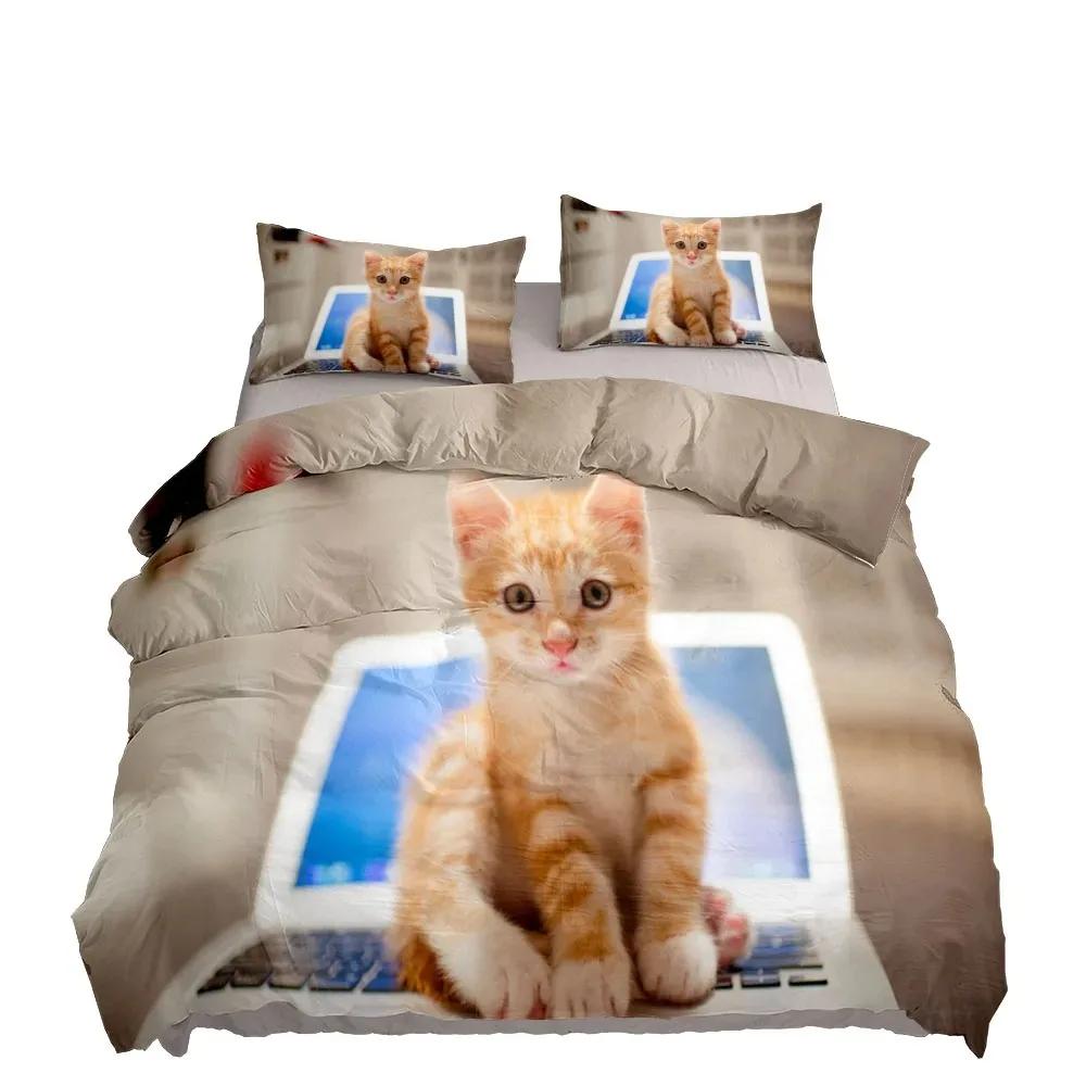 Husdjur Katt DIY Tryck Mjuk Påslakan Set King Quen Dubbel Full Twin Enkel Storlek Mått Mjukt Påslakan Kuddfodral Sängkläder Set