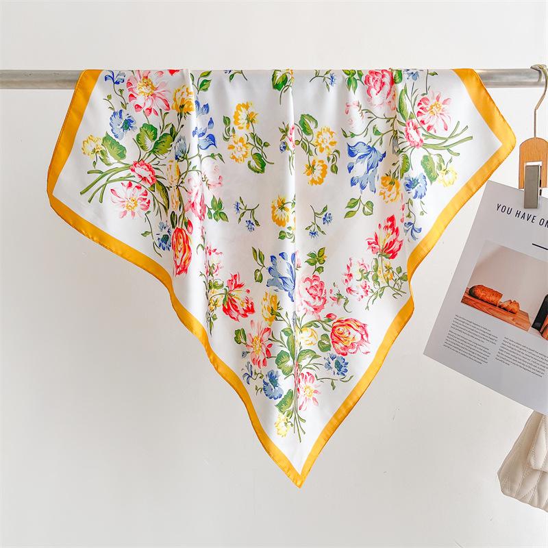 Colorful Printed Silk Scarf Square Scarf High-end Sense Versatile Shawl Sunscreen Neck Small Square Scarf Headscarf Women's Scarf