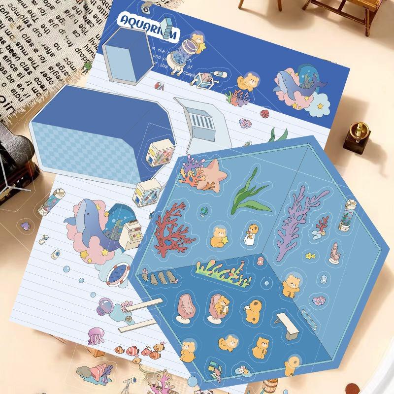 Cartoon Landscape Stickers - Multiple Miniature World Houses, Stress-relieving Scenes, Hand-written Notebook Stickers
