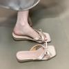 Square head cross one-word slippers women's summer bow with skirt cool slippers