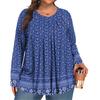 Women's Plus Size Fashion  Printed Casual Pleated Round Neck Long Sleeve Top