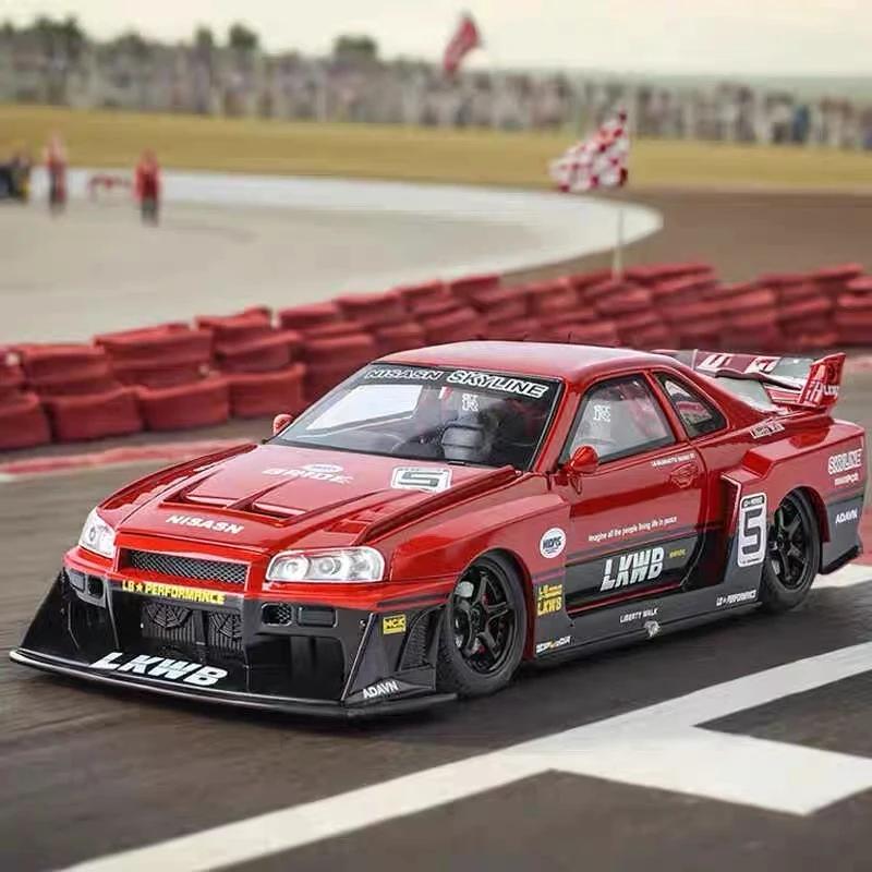 1/24 Nissan Skyline GTR-R34 S15 Alloy Racing Car Modified Vehicles Diecast Metal Car Model Sound and Light Childrens Toy Gift C354