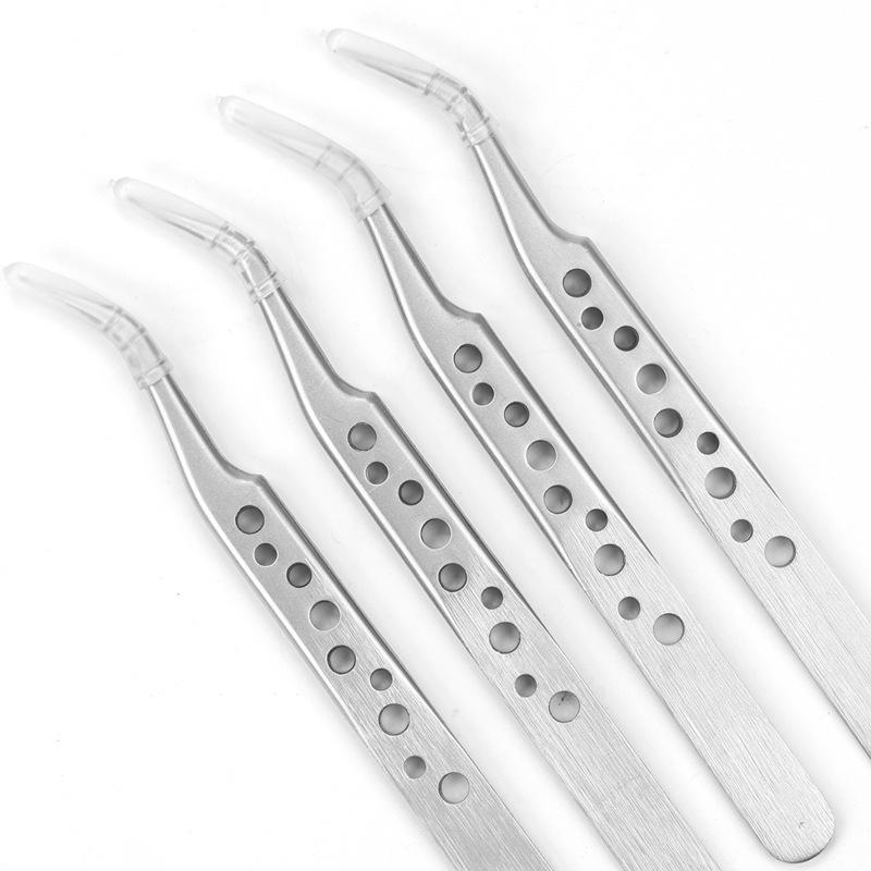 High-Grade Nine-Hole Stainless Steel Jewelry Tweezers: Bent & Straight, Long Thin Tip for Gems, Nails, and Eyebrows