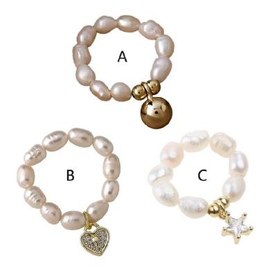 Temperament Simlated Pearls Gold Color Beads Star Heart Ring For Women Finger