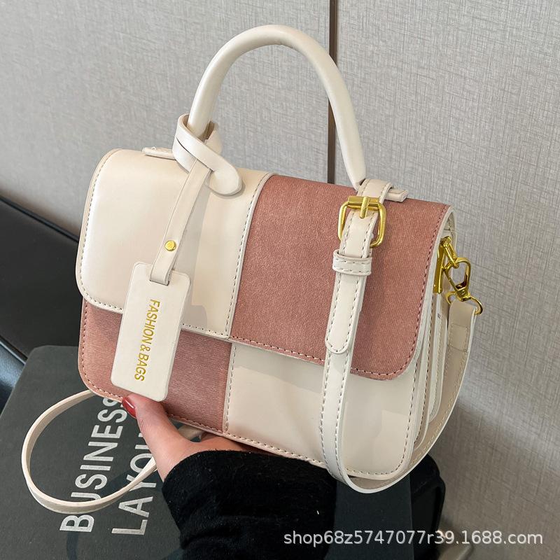 Bag Women's Retro 2025 New Niche Design Splicing Fashion Portable Small Square Bag Premium Shoulder Crossbody Bag