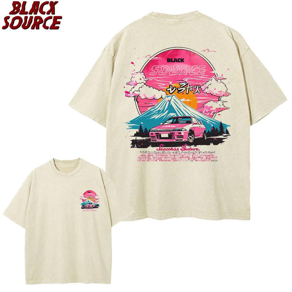 

T Mens Japanese Dragon Print TShirt Red Black Contrast Casual Summer Tee with Japanese Text Loose Fit Round Neck S