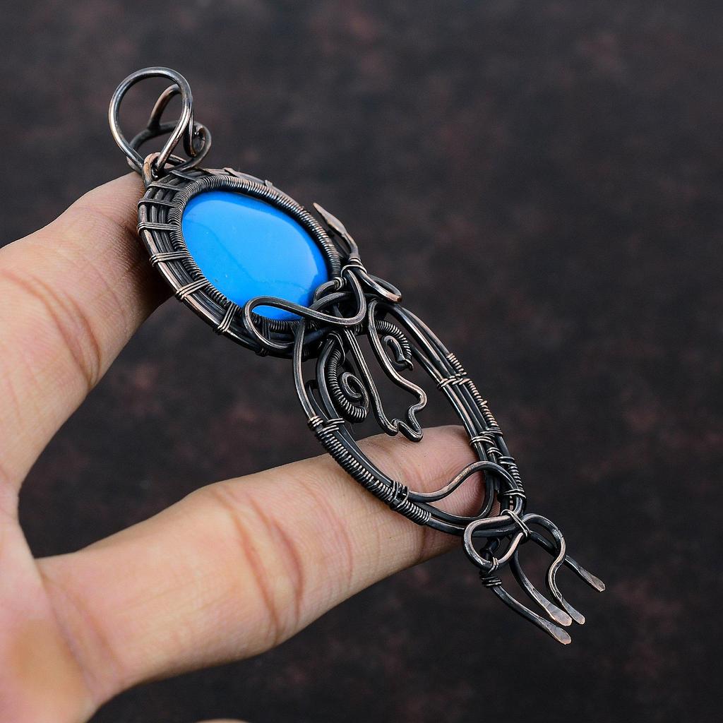 Sleeping Beauty Turquoise Pendant Copper Wire Wrapped Gemstone Pendant Wire Wrap Jewelry Handmade Ethnic Pendant Copper Jewelry Gift For Her