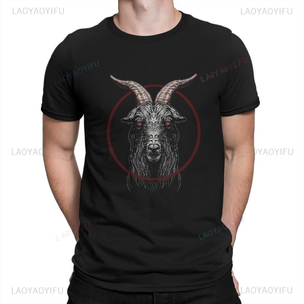T-Shirt Simbolo Occulto Baphomet Grafica Satanica Streetwear Uomo Donna Abbigliamento Gotico Novità Luci