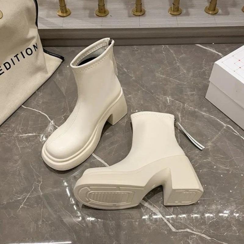 Fashion Trendy Fashion Women's Boots 2024 Autumn Winter New Collection Simple Square Heel Height Increasing Versatile Women's Short Boot