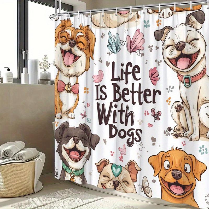 Life is Better with Dogs Waterproof Shower Curtain - Cute Cartoon Dogs Design, Anti-Mold, Durable Fabric for Bathroom Decor