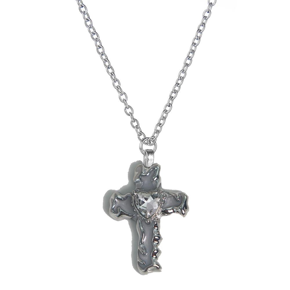 New Gothic Heart Zircon Cross Necklace Black Crystal Punk Y2K Heart Cross Chain Pendant Necklace for Woman Daily Wear