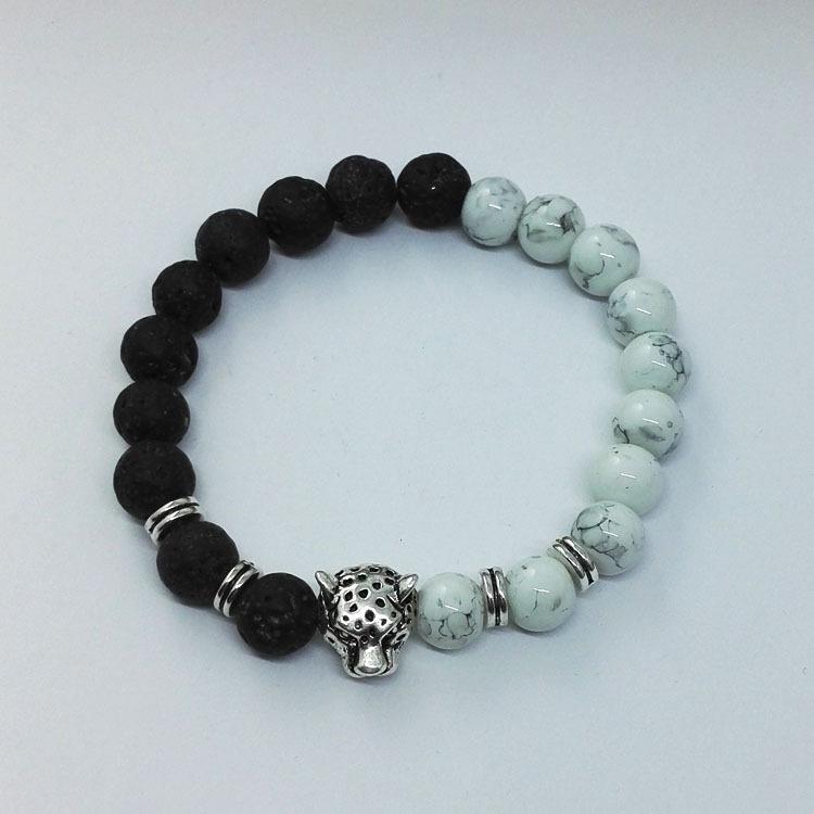 New Volcanic Stone Beaded Bracelet with Lion Head and Elephant Design