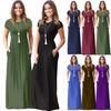 Summer Short Sleeve Maxi Dress Women Solid Boho Beach Dress Ladies Evening Party Long Dress Sundress