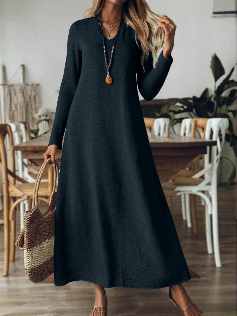 2025 Autumn/Winter Elegant European & American Solid Color Long Sleeve Slimming Maxi Dress