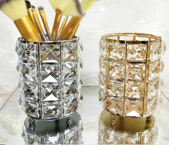 Crystal Makeup Brush Eyebrow Pencil Storage Tube Jewelry Storage Container Metal Storage Box European Style Cosmetic Organizer