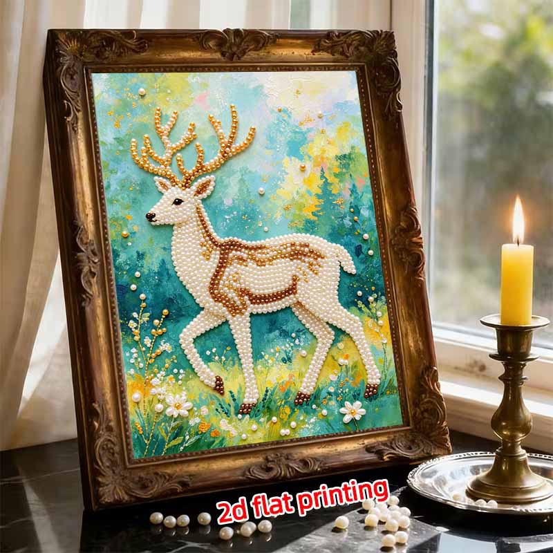 DIY Pearl Art Deer Painting Kit 5D Crystal Rhinestone Embroidery for Bedroom Living Room Wall Decoration Handmade Craft