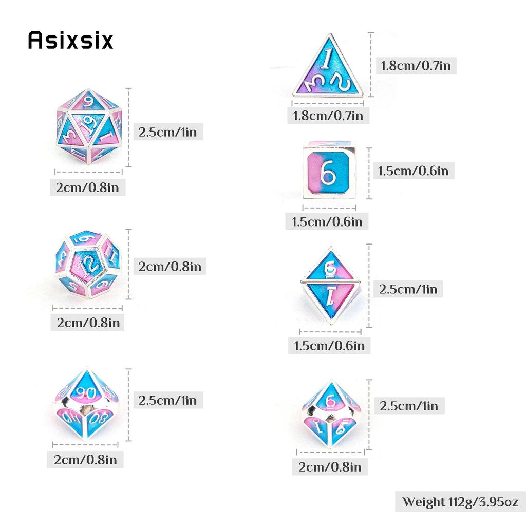 7 Pcs Blue Pink Standard Metal Dice Solid Metal Polyhedral Dice Set Suitable for Role-Playing RPG  Board Game Card Game