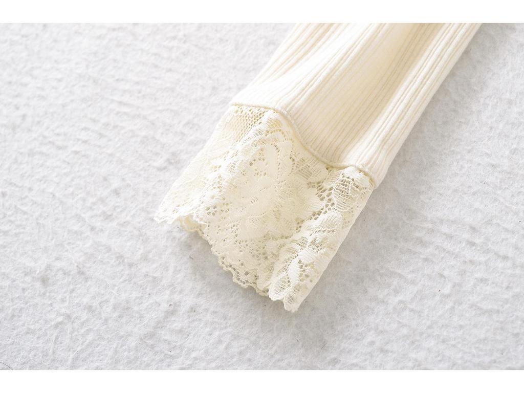 Lace Trim Square Neck Bodycon Long Sleeve Shirt - Women's Spring Collection