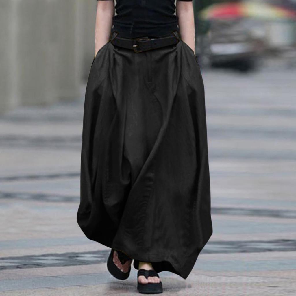 Jupe Longue Fluide à Boutons Colorés Mode Femme Jupe Trapèze Taille Haute Mi-longue
