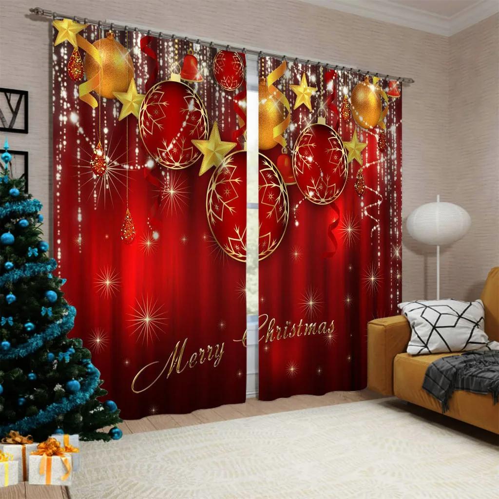 Christmas Pattern Thick Blackout Curtain Printed Partition Kitchen Door Decorative Cartoon High Shading Drapes Cafe Restaurant