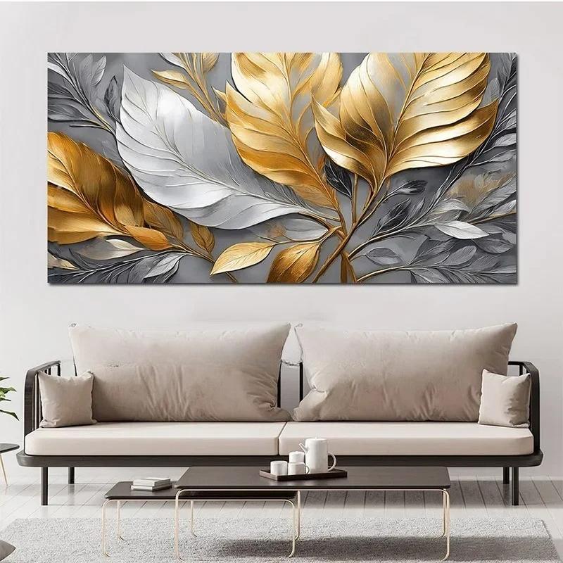 

Abstract Golden Leaves Botanical Canvas Painting Wall Art Pictures Poster and Prints for Living Room Home Decor No Frameless 20x40cm No Framed