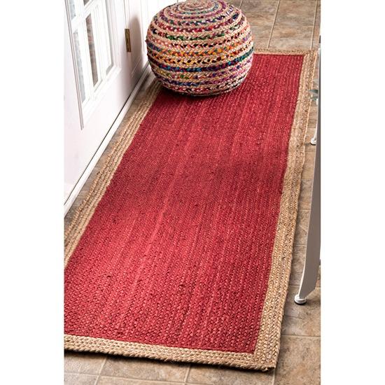 Beau fait à la main tressé naturel pur Jute avec tapis intérieur de couleur rouge