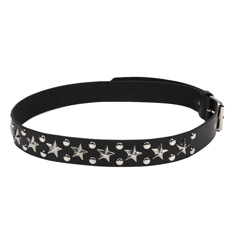1Pcs Casual Punk Star Rivet Belt Y2K Fashion Black PU Metal Pentagram Rivet Belts Gothic Jeans Skirts Versatile Women Girls Waist Belts