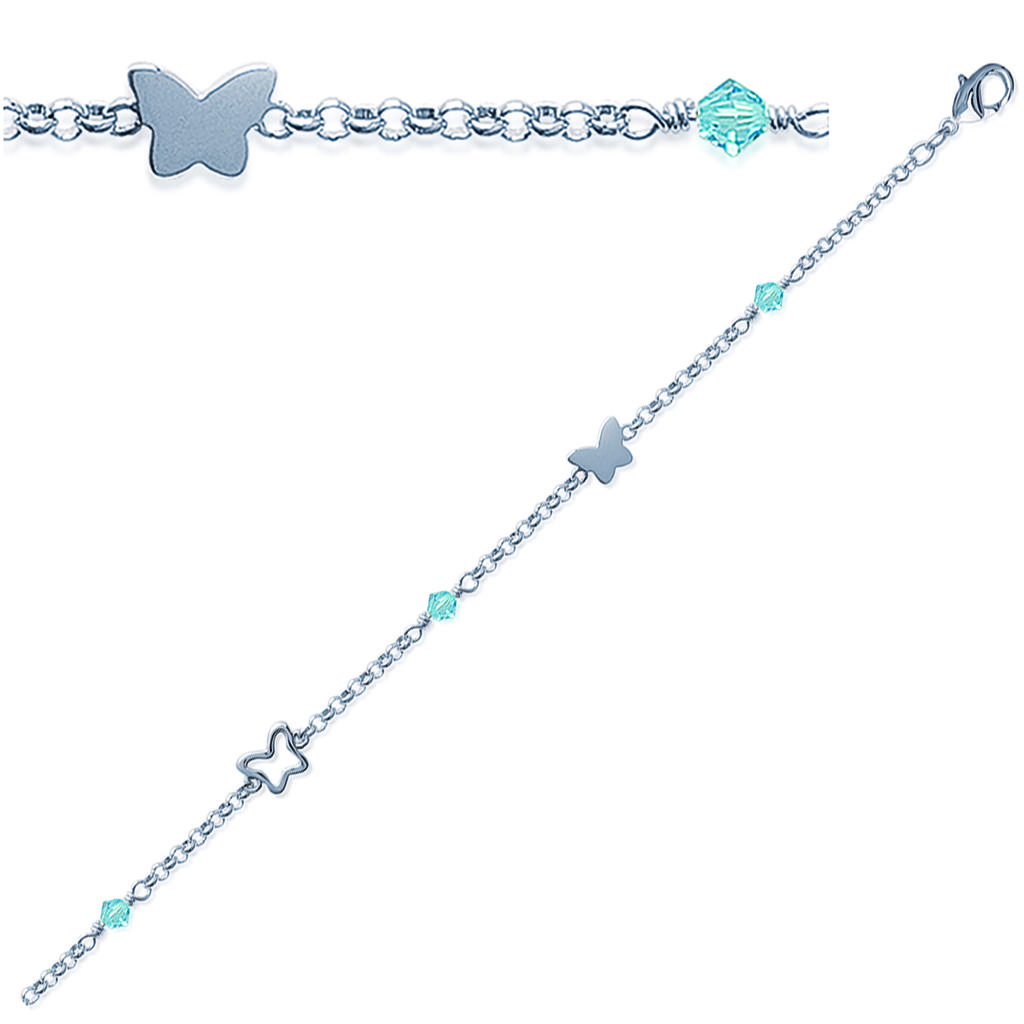Les Trésors De Lily [G6313] - Silver Bracelet 'Ronde De Papillons' Turquoise Silver - 8x5 Mm