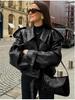 2024 Kunstleder Locker Revers Langarm Streetstyle Jacke