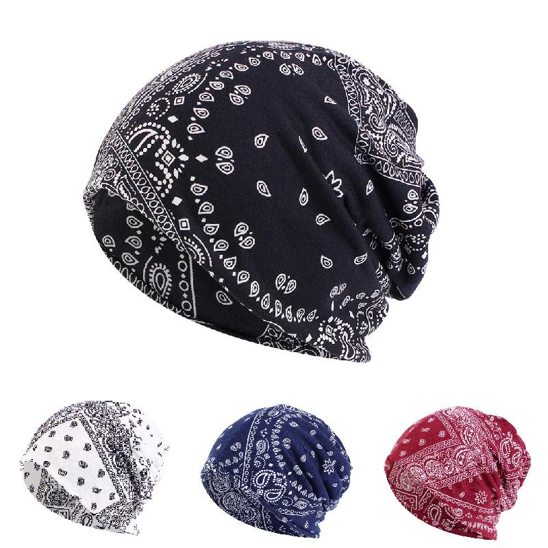 4pcs Unisex Classic Paisley Print Beanie Hip Hop Women's Loose Fit Lightweight Stretchy Skull Cap Breathable