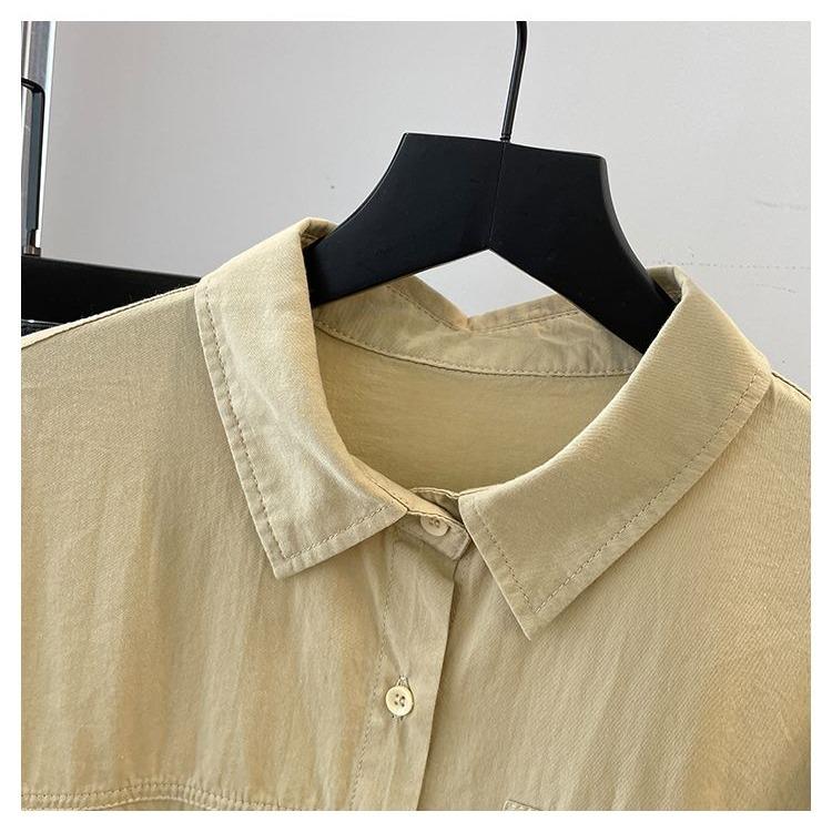 Minimalist Pure Color Shirt Women Long Sleeve Autumn/winter Outfit Design Sense Unique Versatile and Slimming Cotton Outerwear