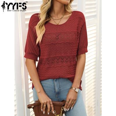 Women's Fashion Casual Summer Spring Solid Color Print Short Sleeve O-Neck Blouses & Shirts
