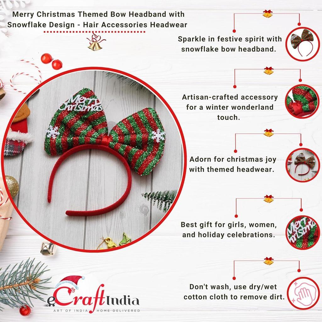 Merry Christmas Headband Snowflake Design Hair Band | Hairband for Party Birthday| Xmas Gift for Children Girls