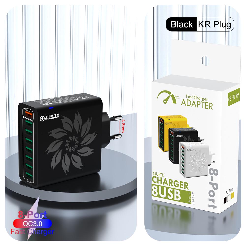 QC3.0 8-Port USB Fast Charger: 30W High Power, Colorful Flower Design, Compatible with US, European, and Korean Standards
