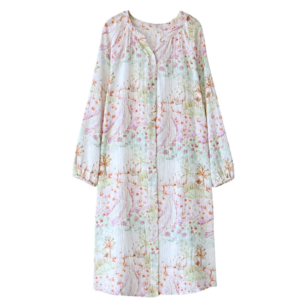 GDenFrog Nightgown Double Long Princess Suitable for All XL Women's Pajamas, Gauze, 100% Cotton, Sleeves, Loungewear, Dress, Flattering, Style, Cute,