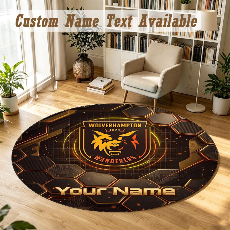 Round Rug Custom NameWolverhampton Wanderers Football Pattern Non Slip Carpet Home Floor Decor