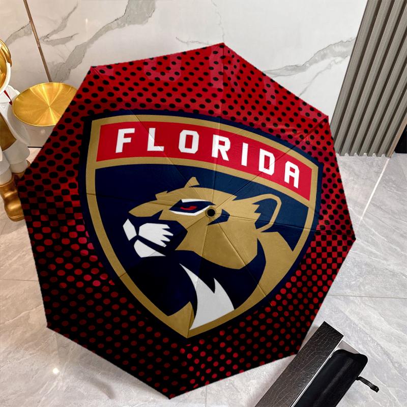 Florida Panthers Fashionable Automatic Opening/Closing Folding Umbrella. Portable and Foldable, Ideal for Gift, Travel, and Daily Use
