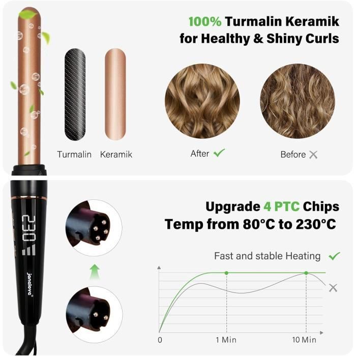 Fer à boucler 5 en 1 - janelove - 25mm - céramique - lcd - température 80-230°c