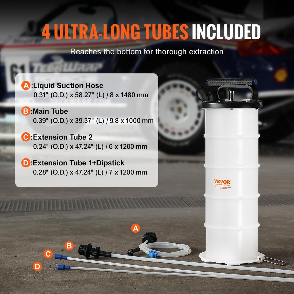 VEVOR Fluid Extractor, 1.74 Gallons (6.5 Liters), Manual Hand-Operated Oil Changer Vacuum Fluid Extractor with Dipstick and Hose