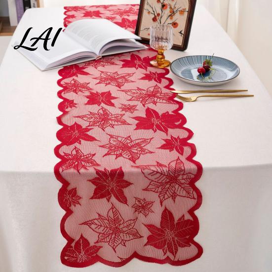 Autumn Indoor Home Accents Fall Table Runner Decorations Maples Leaves Lace Orange Hollow Embroidery Runner Harvest Thanksgiving Decorations