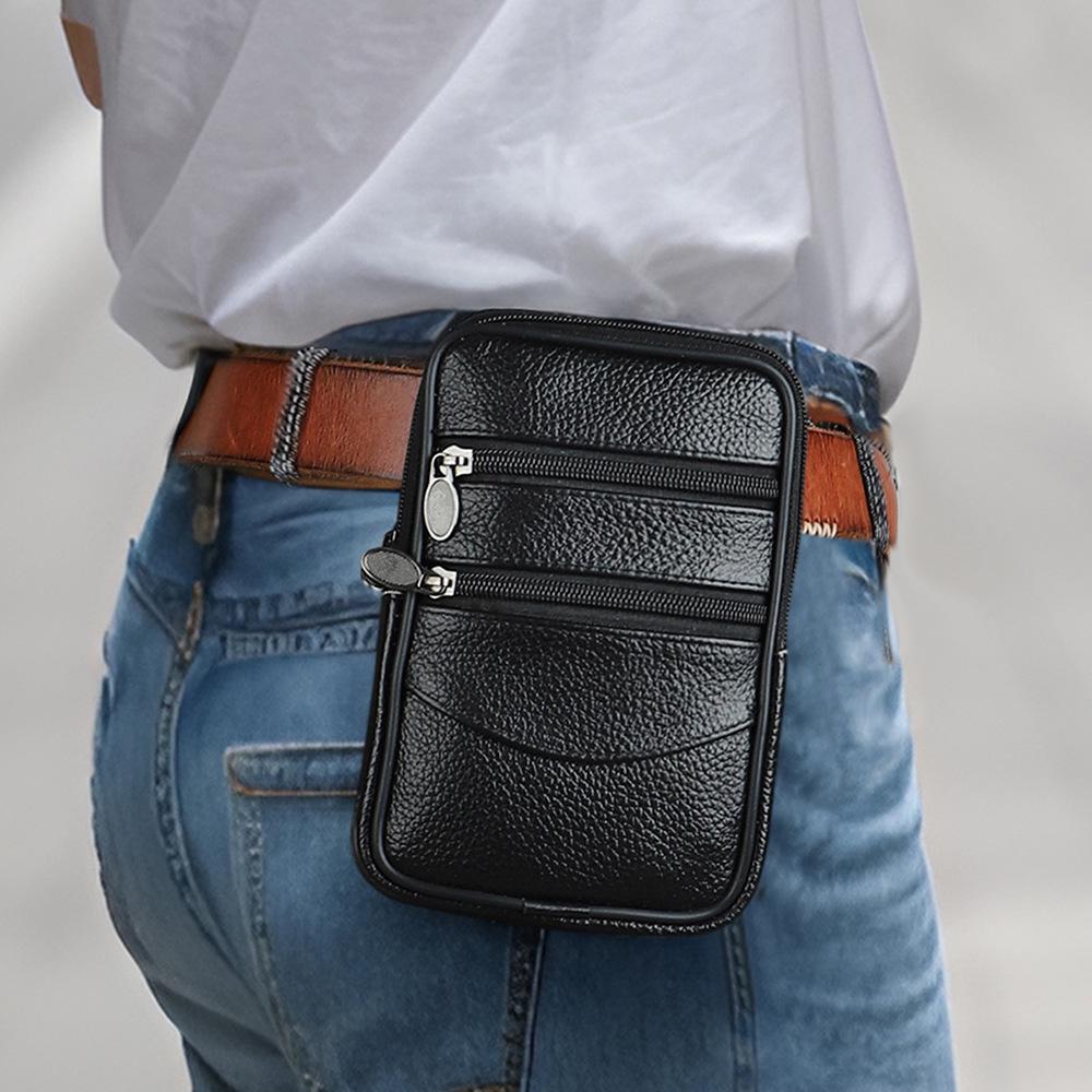 Men's Genuine Leather Crossbody & Waist Bag - Retro Vertical Minimalist Style