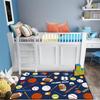 Navy Blue Sports Rug for Boys - Soccer Basketball Football Tennis Ball Kids Bedroom Decor, Non-Slip Playroom Carpet