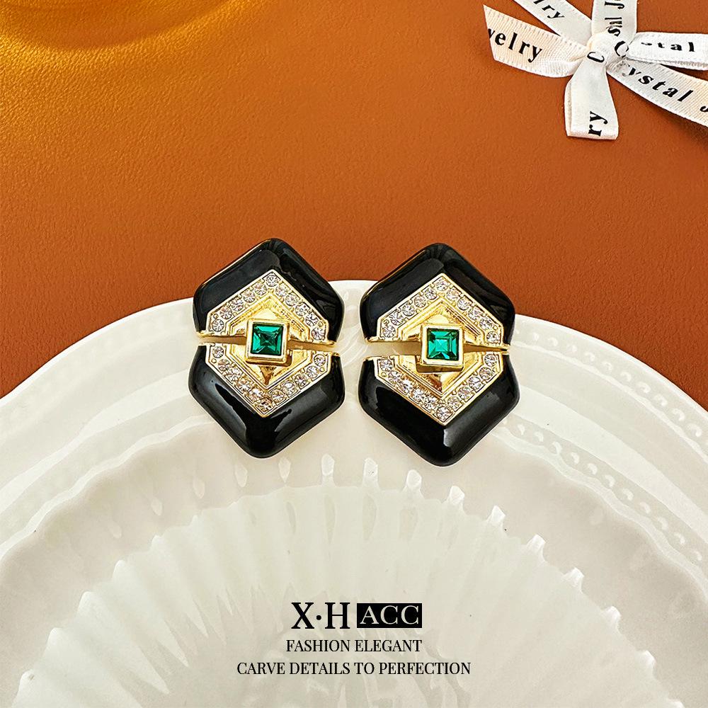 Elegant Gold-Plated Black Zircon Stud Earrings - Niche Design for a Luxurious Fashion Statement