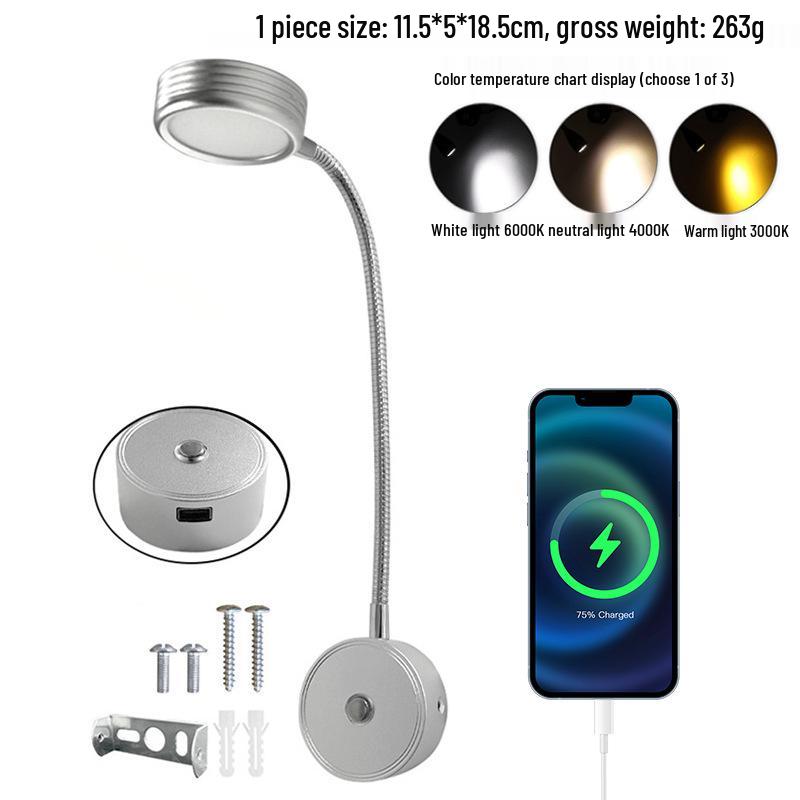 Luz LED de lectura de cuello de cisne para autocaravanas y barcos con regulación táctil