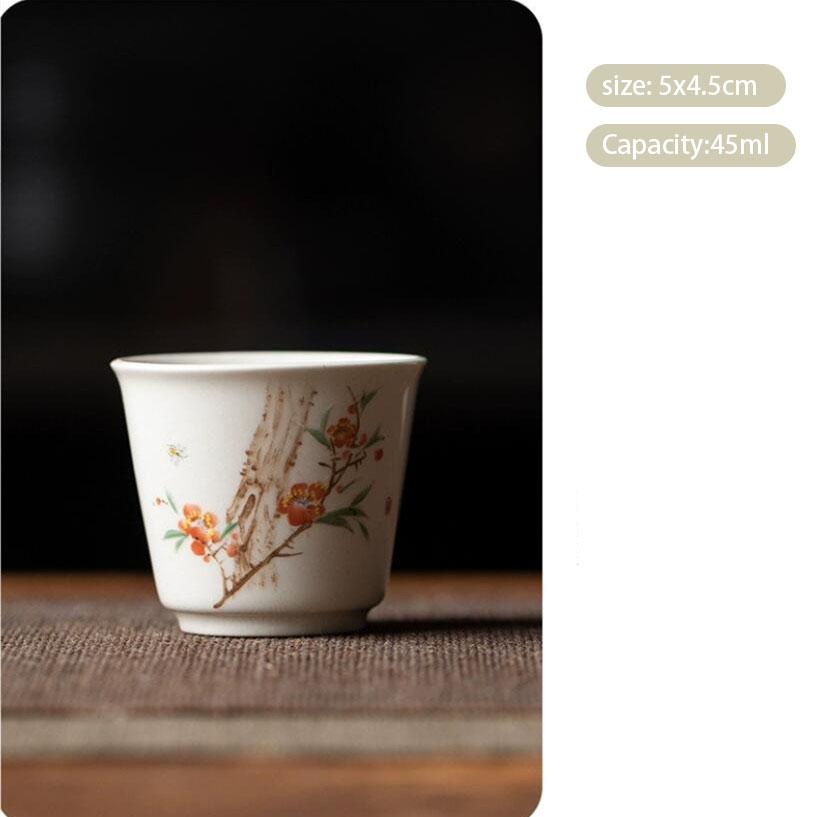 1 ks čínský retro ručně vyráběný keramický čajový šálek s ručně malovaným květinovým vzorem, čajová miska s kravatou, čajová sada Guanyin Pu'er, porcelánový čajový šálek 45ml