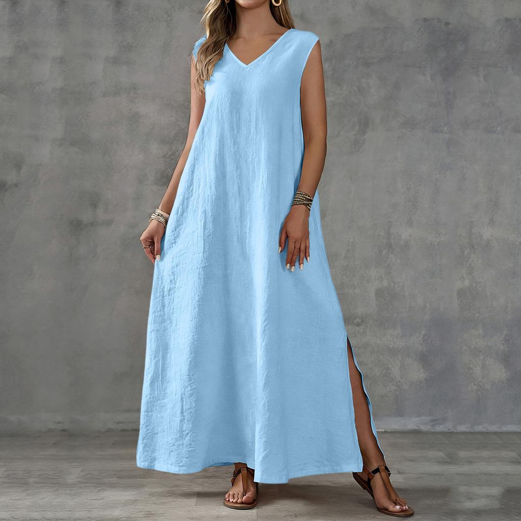 Sleeveless Maxi Dress for Women Loose Fit V Neck Suitable for Wedding Guest Dress Boho Maxi Dress Spring Dress