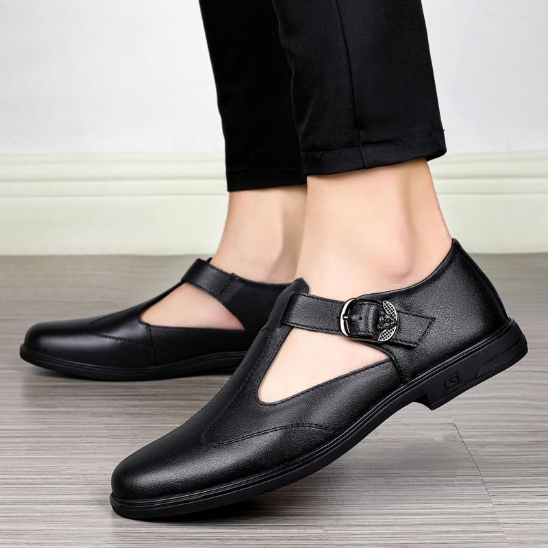 Fashion Summer New Men Sandals with Two Layers of Leather Outdoor Business Comfort Beach Shoes Flat Heel Banquet Social Men Sandals