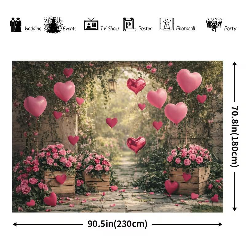 

2D Rose Garden Heart Balloon Backdrop Wedding Photography Background 47.2x31.5inch/120*80cm